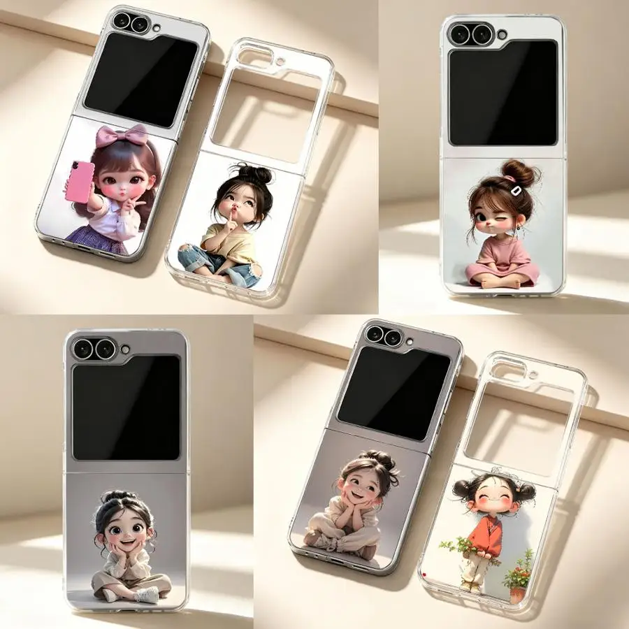 Cartoon Girl Transparent Soft Phone Cover Case for Samsung Galaxy Z Flip 7 ZFlip4 ZFlip3 Z Flip 6 5 4 3 ZFlip6 ZFlip7 FE ZFlip5