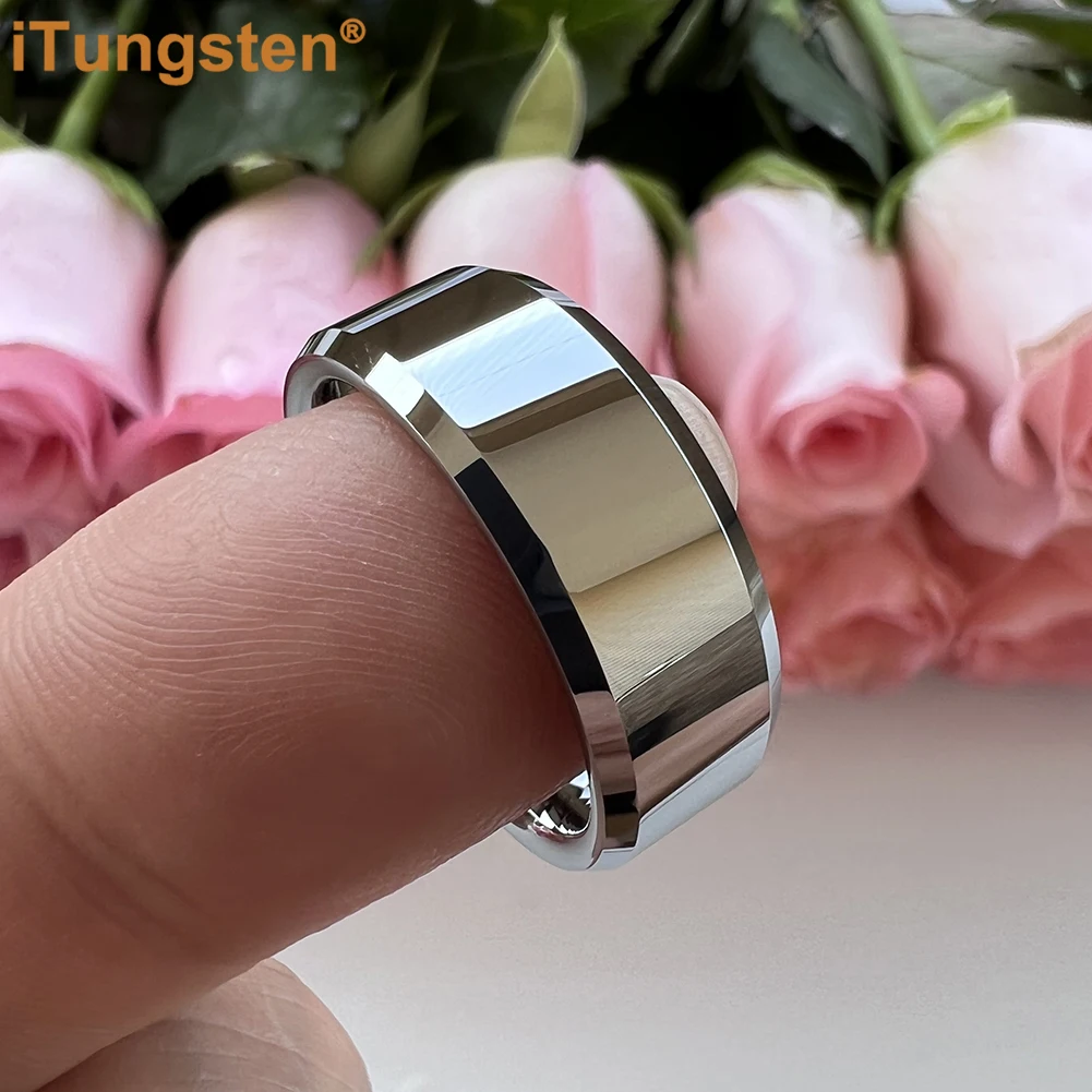6/8/10/12MM Men Women Tungsten Carbide Ring Wedding Band Engagement Ring With Shiny Polished Beveled Comfort Fit