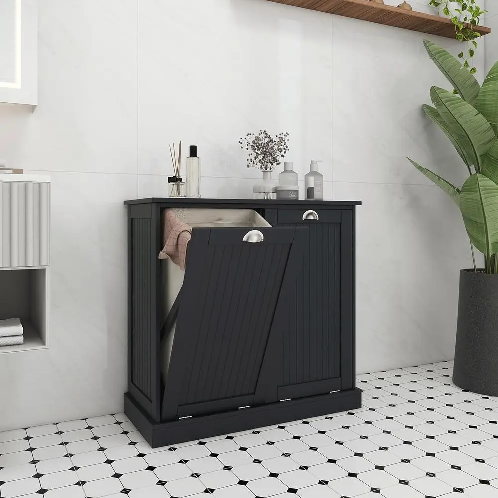 

Out Laundry Hamper Cabinet with Removable Basket, Double Hidden Laundry Hamper Cabinet, Wood Bathroom Storage Cabinet, ree Stand