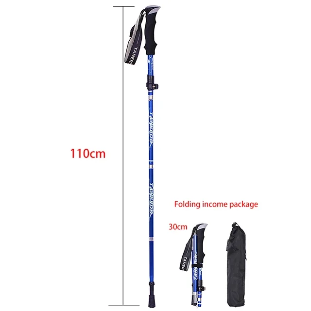 Portable 5-Section Outdoor Aluminum Walking Stick Men Women Nordic Folding Trekking Pole Travel Climbing Skiing Hiking Tungsten