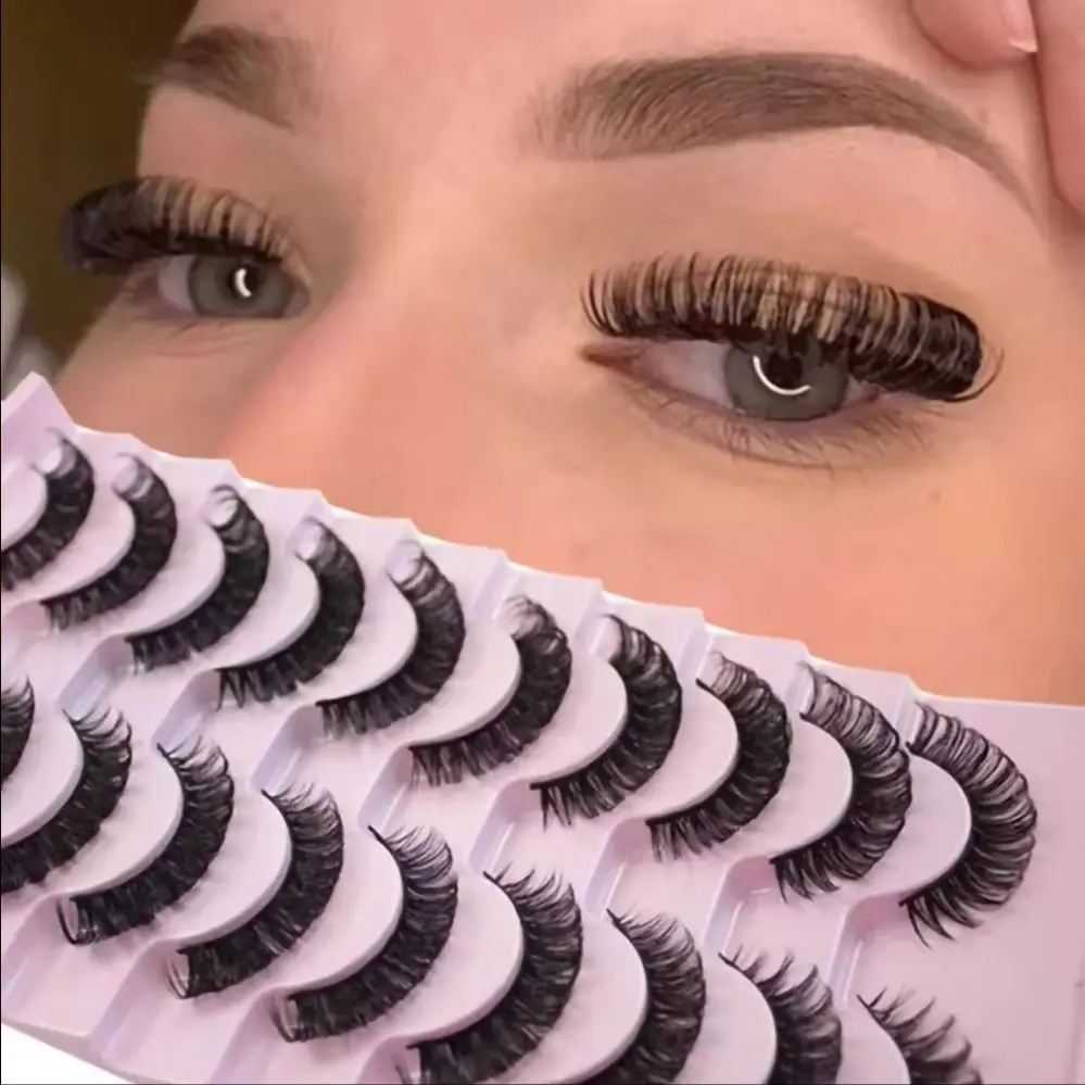 10 Pairs Russian Volume Eyelashes DD Curl Wispy Fluffy False Lashes Natural Look Extension Pack
