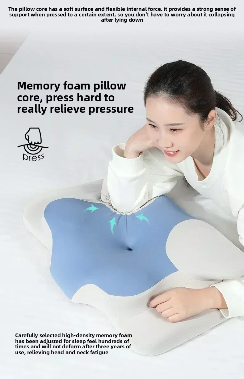 2-in-1 Ergonomic Molded Orthopedic Pillow One Unit Foam Cervical Cushion Comfortable Neck Support Pad for Sore Neck Relief Use