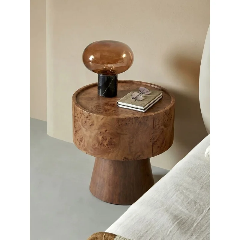 Mushroom vintage bedside cabinet, ancient-style round natural tree-bark solid wood side cabinet,  bedroom storage cabinet