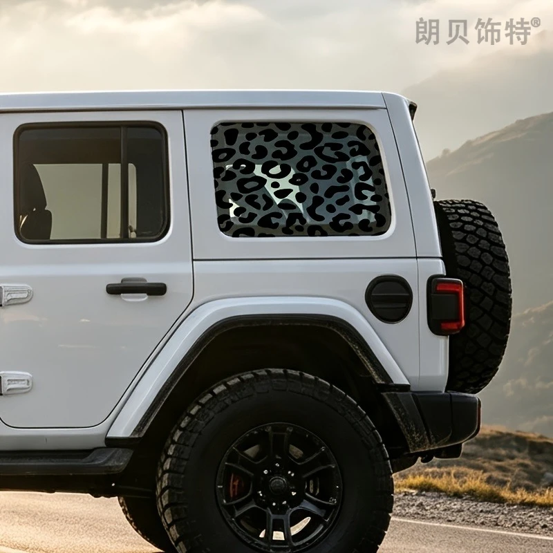 2pcs Leopard Print Car Window Stickers Cheetah Animal Pattern Decal 57x32cm Waterproof Vinyl Quarter Rear Side Window SUV Sedan