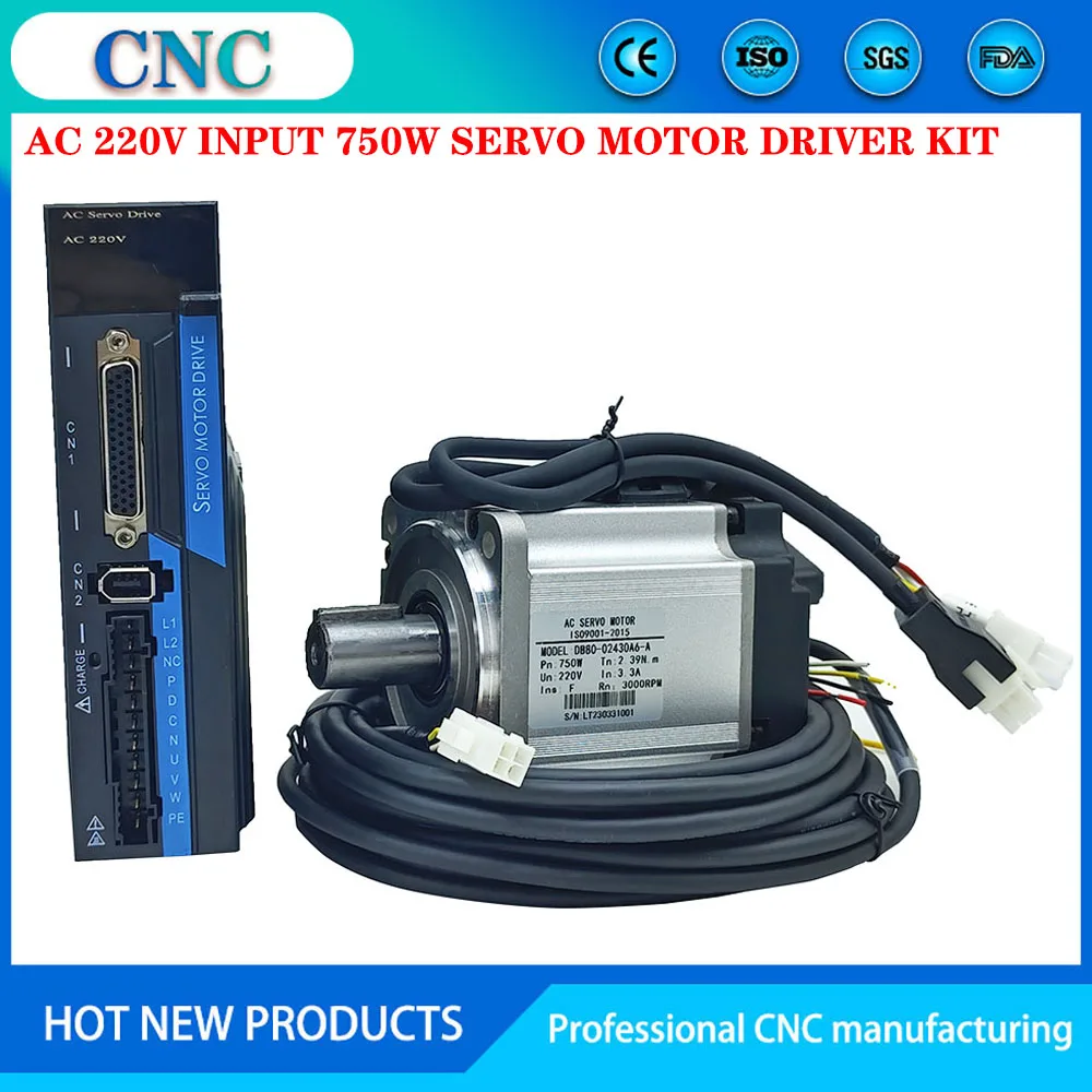 CNC servo motor set 40/60/80/ small AC 200w400W750w controller driver AC 220V input machine tool processing movement