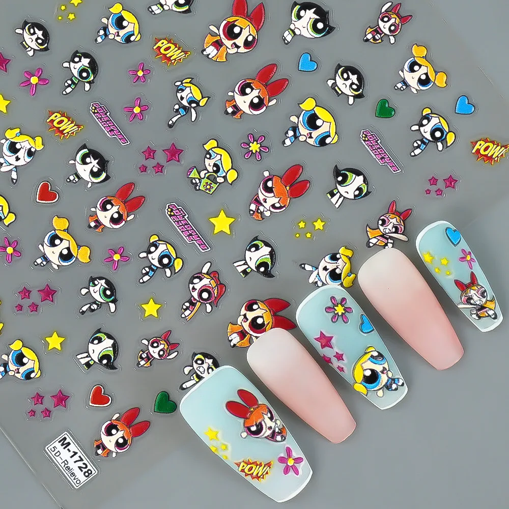 

Kawaii The Powerpuffs Girls Anime Cute Nail Stickers for Women Cartoon Fashion Fingernail Decal Creative Nails Art Decor Sticker