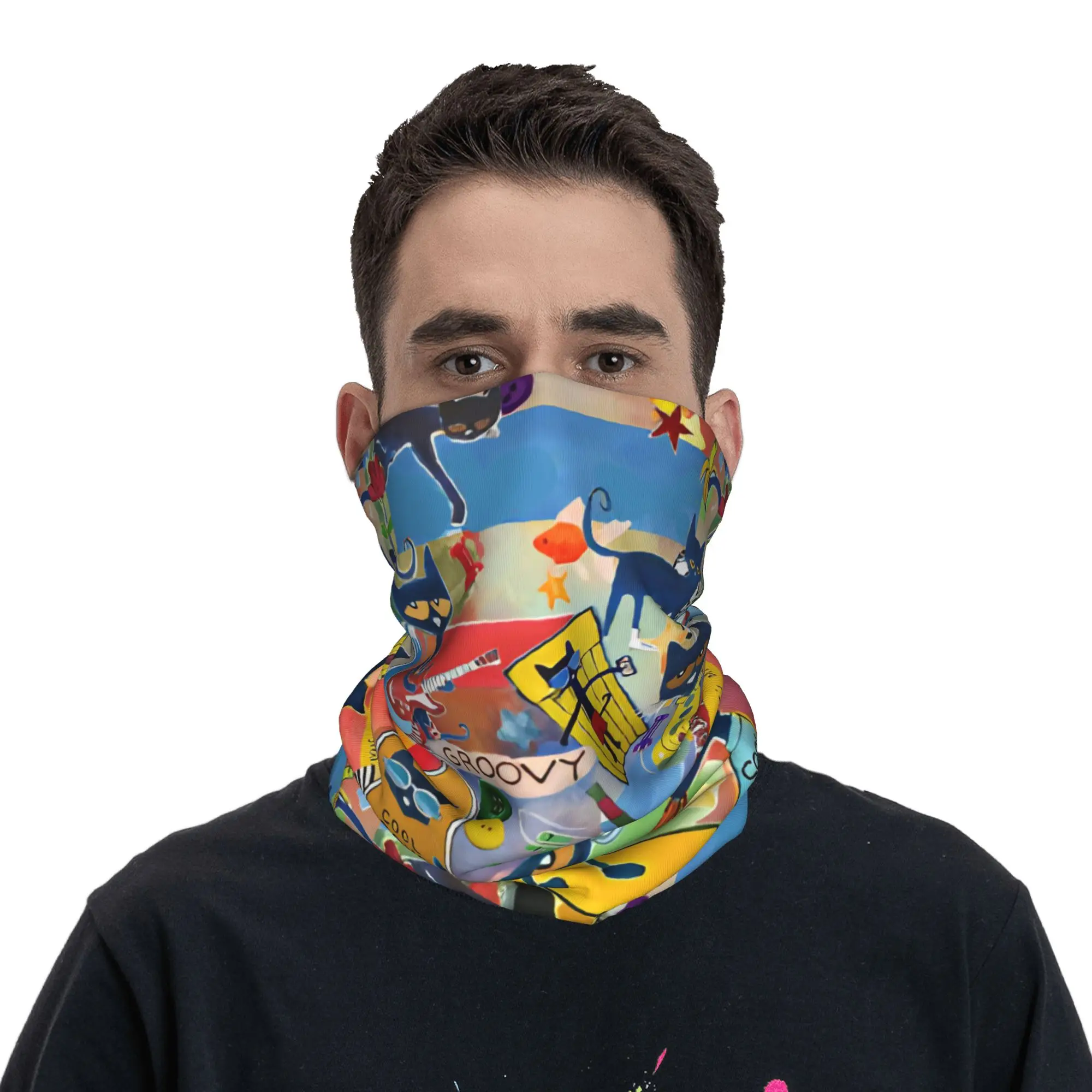 Cool Cartoon Kitten Pete the Cat  Bandana Neck Cover Printed  Wrap Scarf Warm Balaclava Hiking Unisex Adult All Season