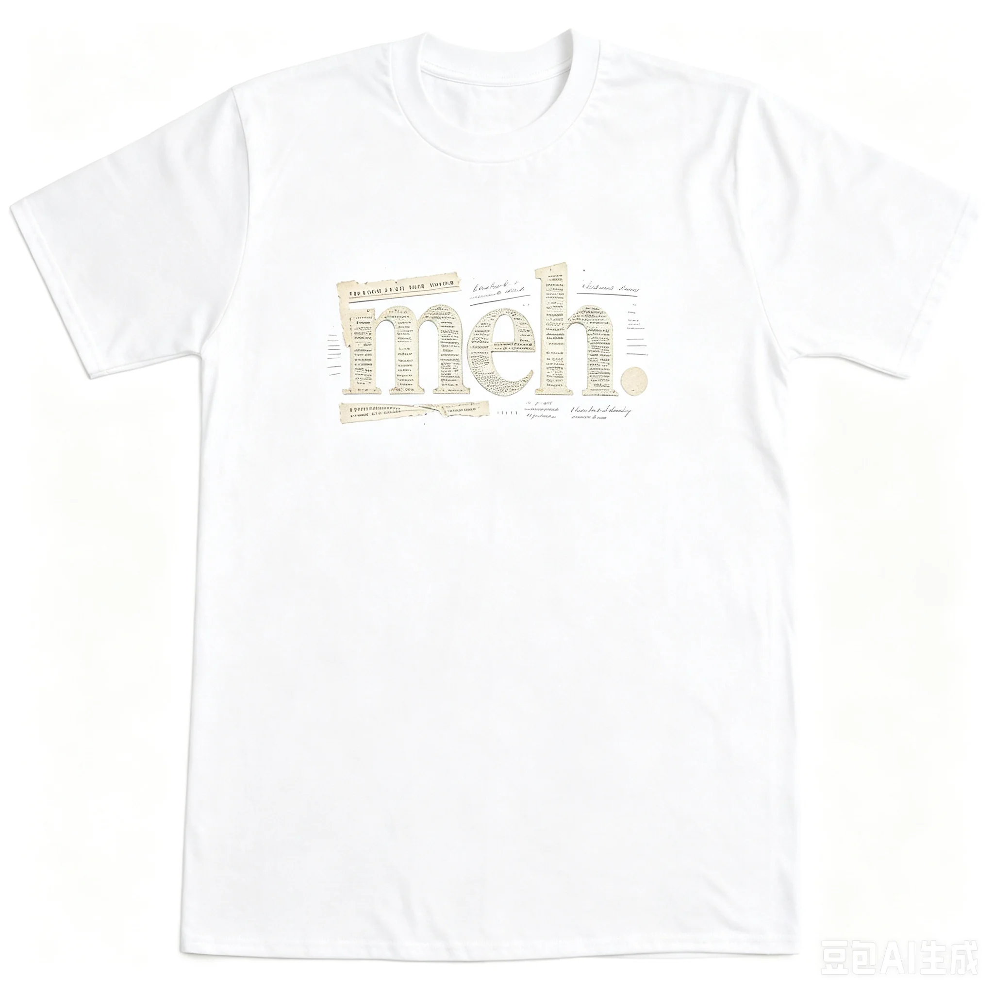 Vintage Newspaper Texture Meh Slogan Graphic T Shirt Unisex Funny Casual Crew Neck Short Sleeve Streetwear Tee