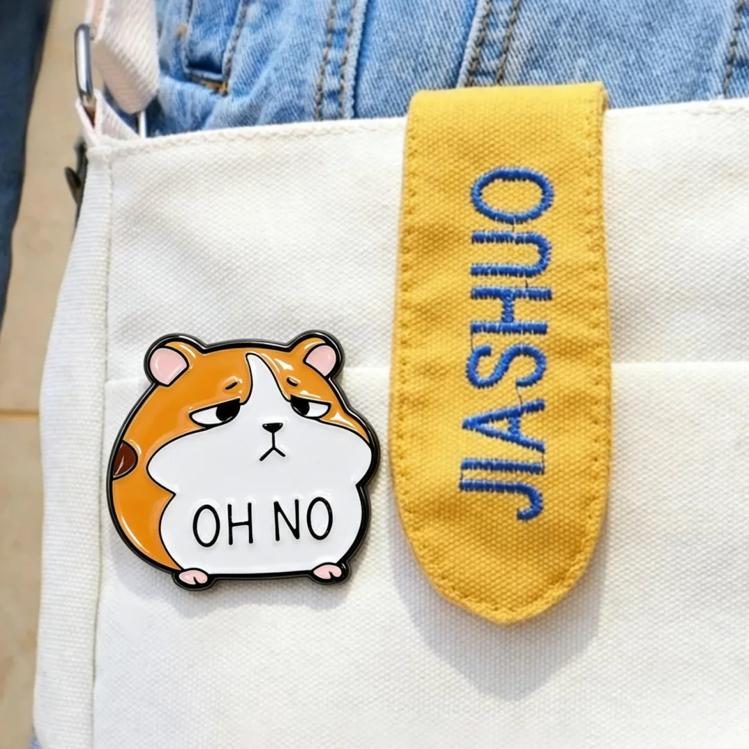Sad OH NO Hamster Enamel Lapel Pin Grumpy Cartoon Fluffy Rodent Metal Badge Daily Backpack Trendy Decor Ornament