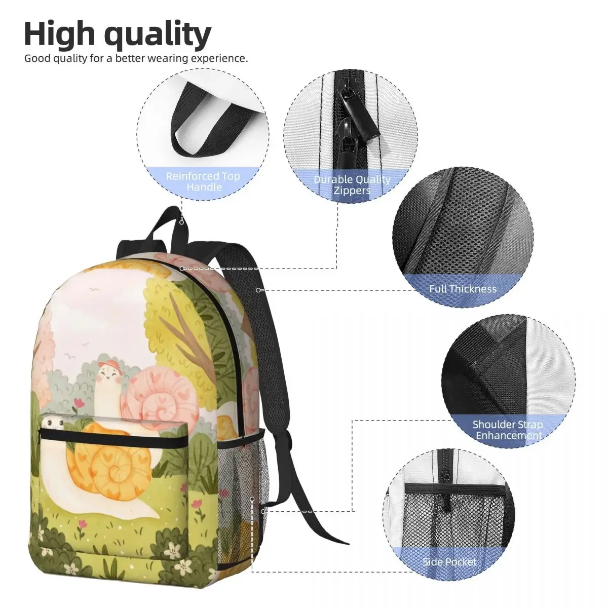 Smiling Cute Snail Backpack Daypack Large Capacity Kids BookBag School Bag Shoulder Bags for Men Women