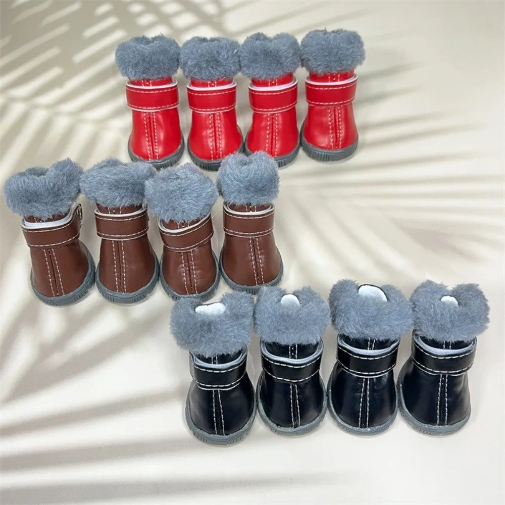 4PCS Winter Pet Dog Shoes Non Slip Anti-Freezing Dog Snow Boots Wear-resistant PU Leather Waterproof Dog Boots Outdoor Use