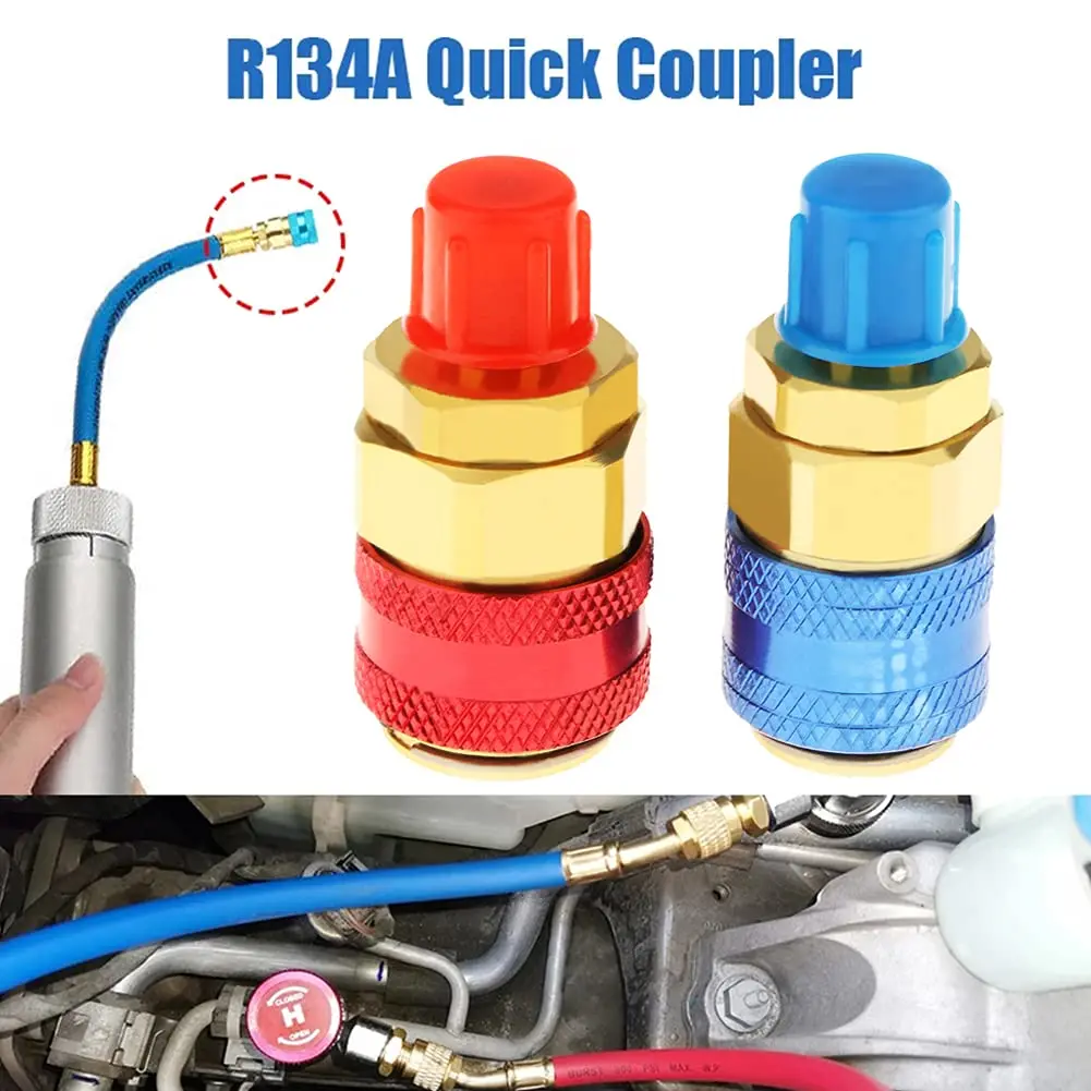 2PCS Freon R134A H / L Auto Quick Coupler Connector Brass Adapters Air Conditioning Refrigerant Adjustable AC Manifold Gauge