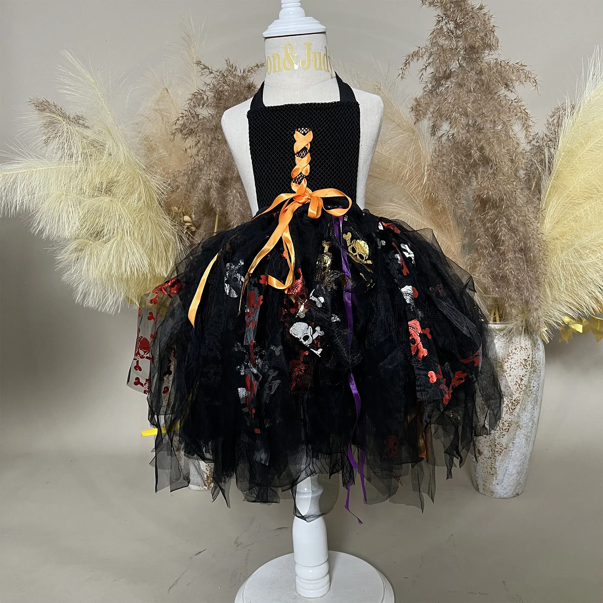 Don & Judy-Robe d'Halloween en Tulle pour Enfant, Tenue à Bretelles Imprimée, Costume de Carnaval, Jupe Bouffante