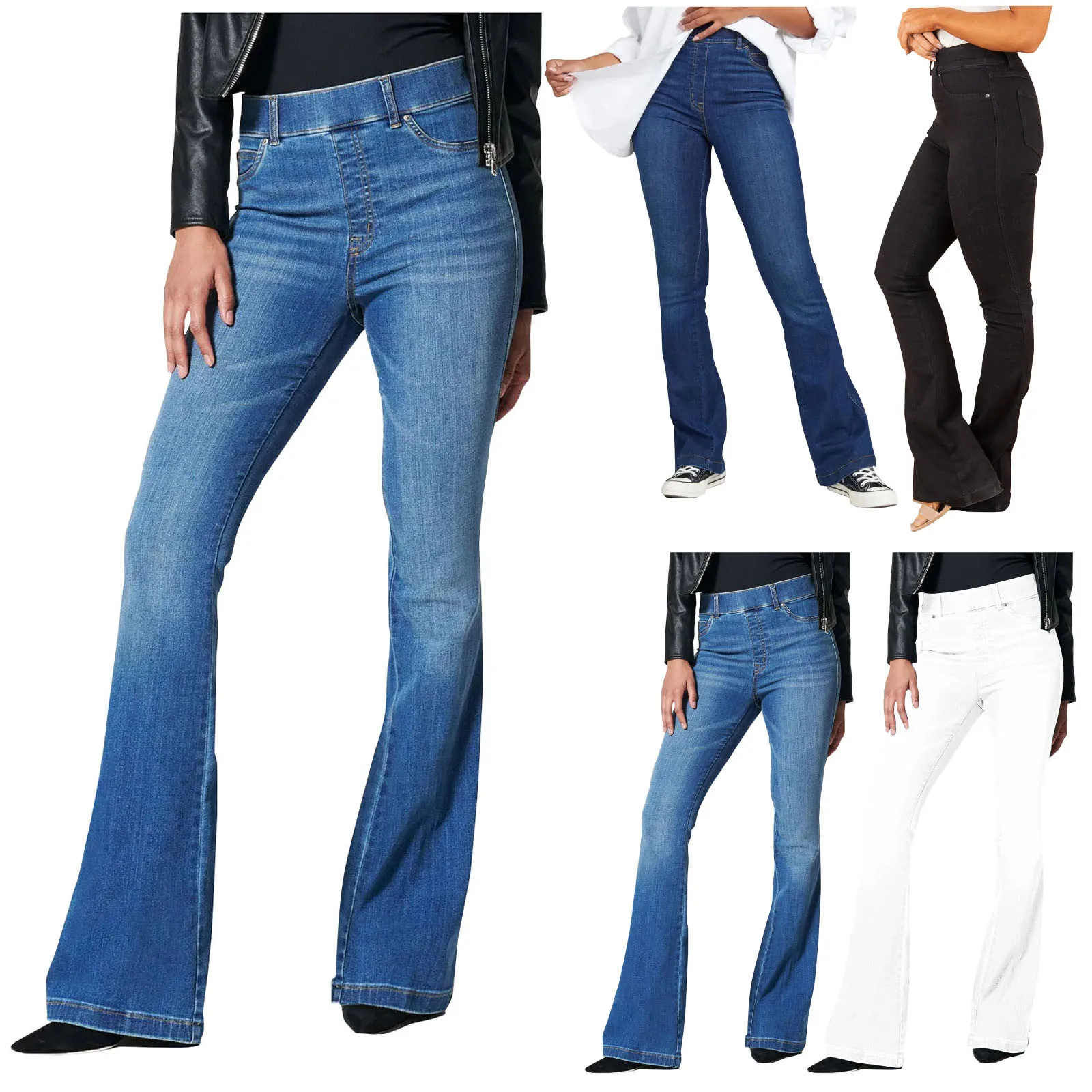 Women's Jean Fashion Jeans Stretch Flare Jeans Pull On Denim Pants Regular Fit Jeans High Waisted