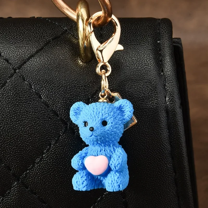 قلادة دب قطيفة لطيفة على شكل قلب، سلسلة مفاتيح على شكل قلادة، قلادة حقيبة، قلادة دمية حيوان قطيفة