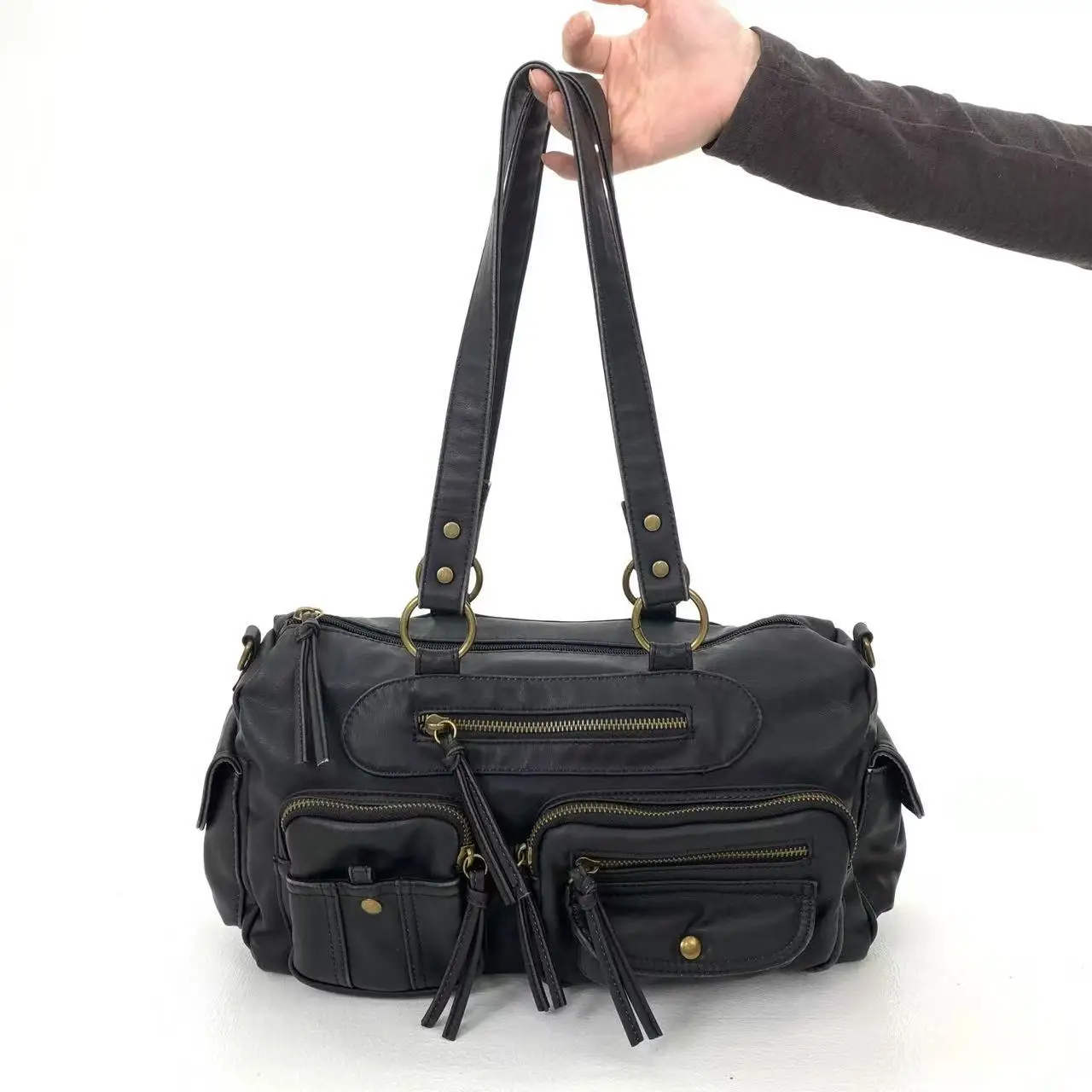 

Venn Angel Women Shoulder Bag Fashion Satchel Vintage Top-handle Handbags PU Dumpling Pack Tassel Multi-pockets Shoulder Bags