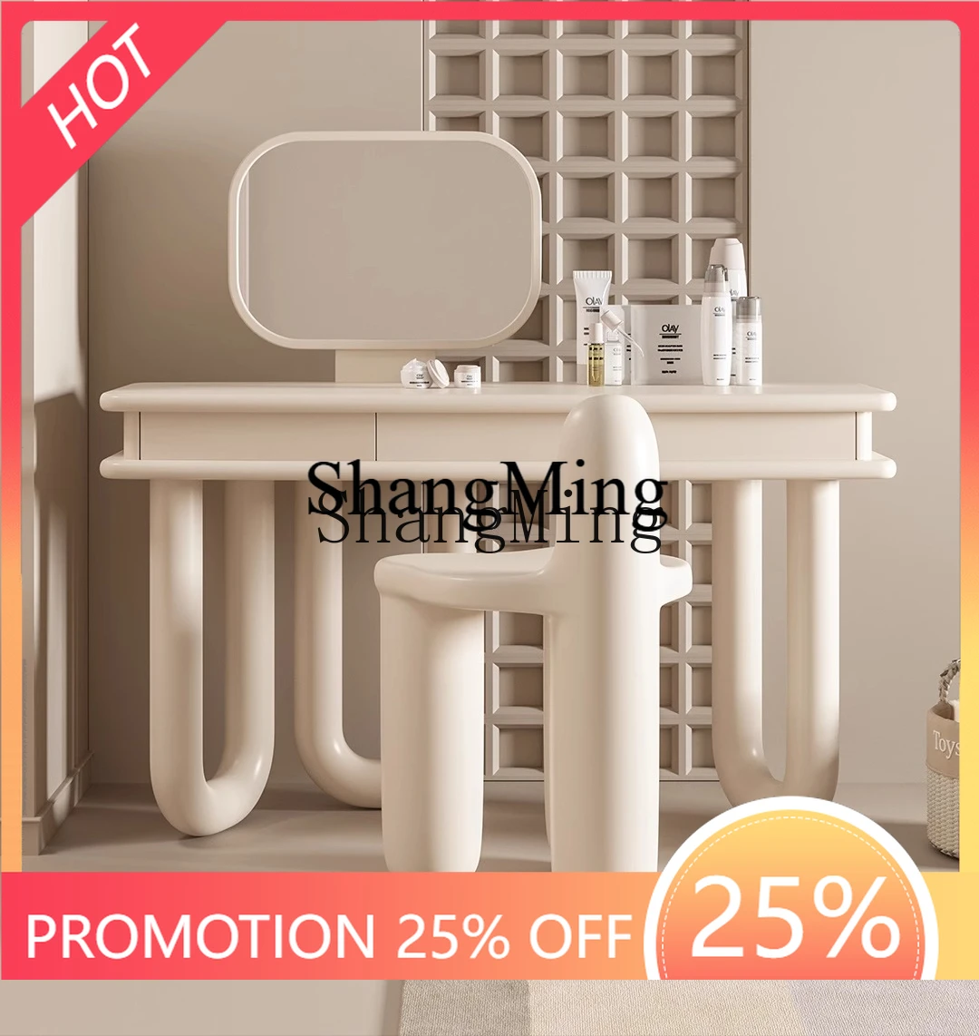 

CL good-looking Cream Style Dresser Retro Makeup Table Small with Makeup Mirror Simple Bedroom Makeup Table Storage