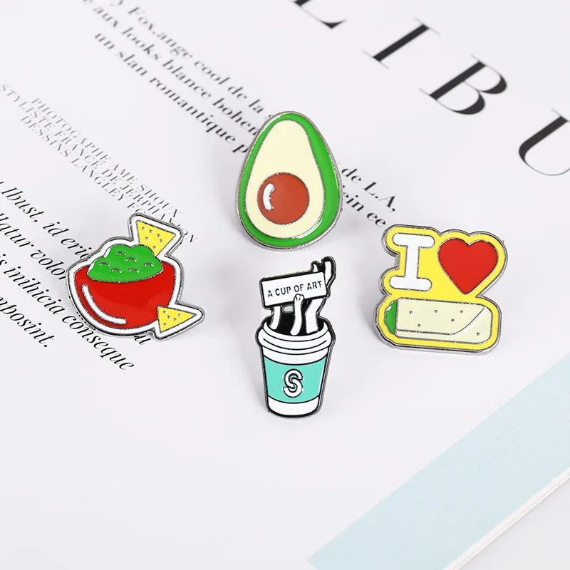 New Personalized and Versatile Fashionable Chicken Roll Beverage Student Cartoon Metal Avocado Badge Button