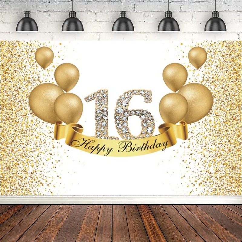 Photography Backdrop Happy Birthday Golden Light Spots Balloons Luxury Background Poster Photophone Photo Studio Decor Banner