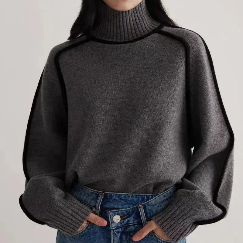 New Fashion Elegant Lazy style Women\'s Sweater Turtleneck Pullovers Solid Loose Women\'s Clothing Knitwear Long Sleeved Top