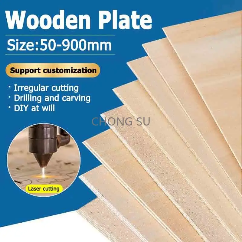 

50-900mm Solid Wooden Plate Plywood Sheet Handmade Model DIY Thickness 1/1.5/2/3/4/5/6/7/10/12/15/20mm Width 100/200/300~600mm