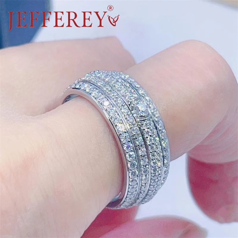 925 Sterling Silver Rotatable Ring Inlaid Moissanite Full Diamonds Wedding Bands for Women and Men Luxury Jewelry Party Gifts