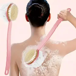 1pcs Double Sided Long Handle Bath Brush - Soft Bristle Massage Exfoliator for Gentle Skin Cleansing and Scrubbing