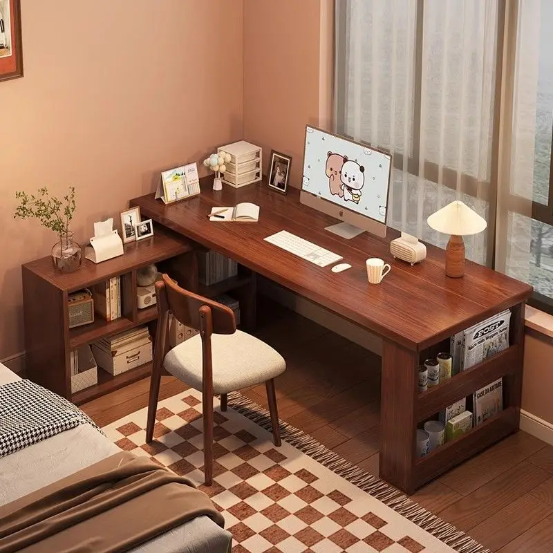 

Home study table bedroom girls dresser bookcase integrated l-shaped corner computer desk