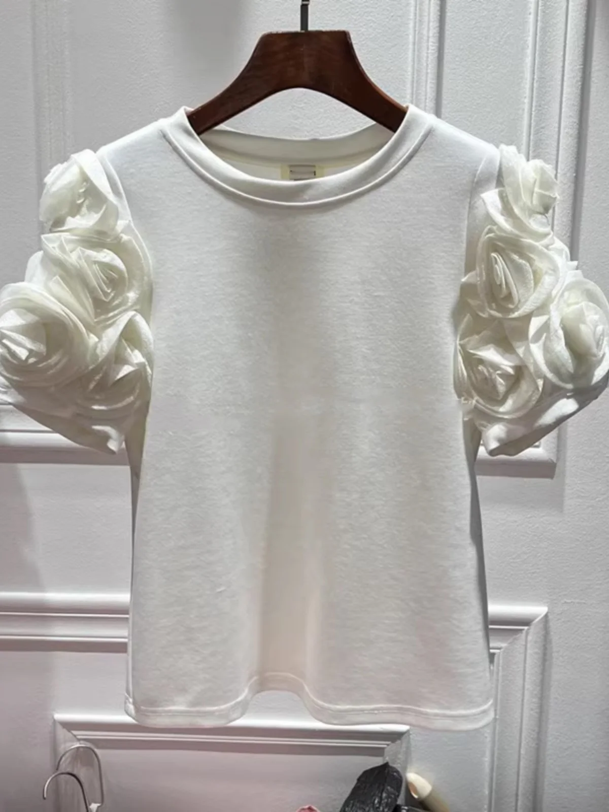 Floral Air Cotton Short Sleeve round Neck T-Shirt Women's Style Summer New Arrival Slimming Effect Korean Version Casual Wear