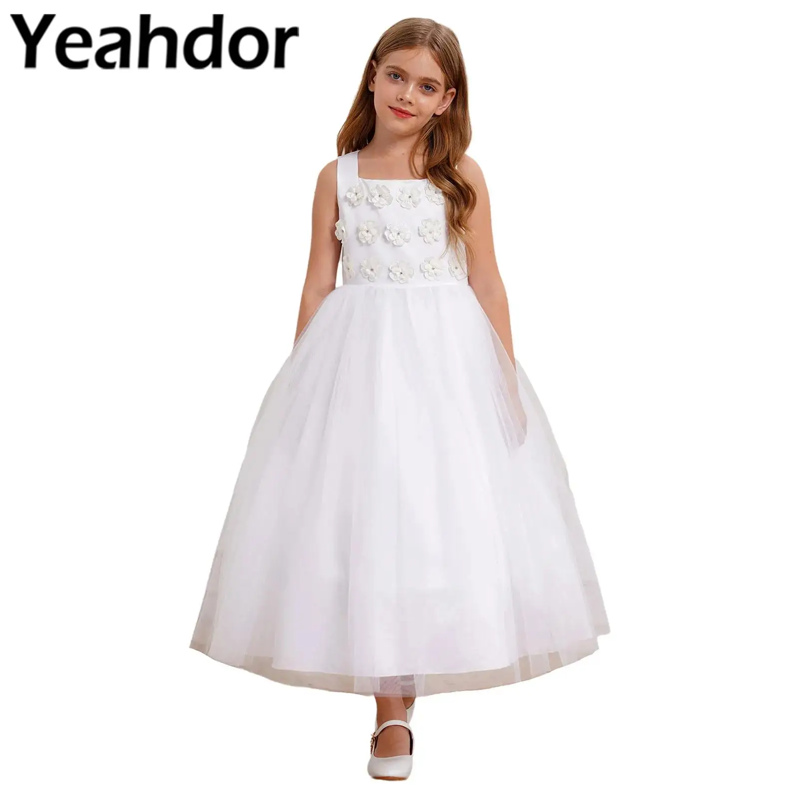 Children Party Dress for Girls Sleeveless Floral Mesh Princess Dress Birthday Formal Occassion Pageant Flower Girl Wedding Gown