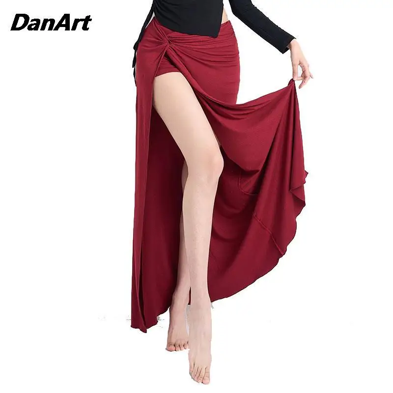 Ladies Elegant Evening Gown Costumes Girl Oriental Belly Dance Stage Performance Training Dress Sexy Split Modal Slim Skirt