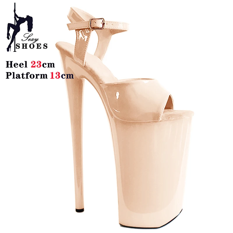 23cm 9inches Modern Sandals Bright PU Fabric Platform High Heels Exotic Stripper Pole Dance Shoes Thin Heels Women Party Sandals