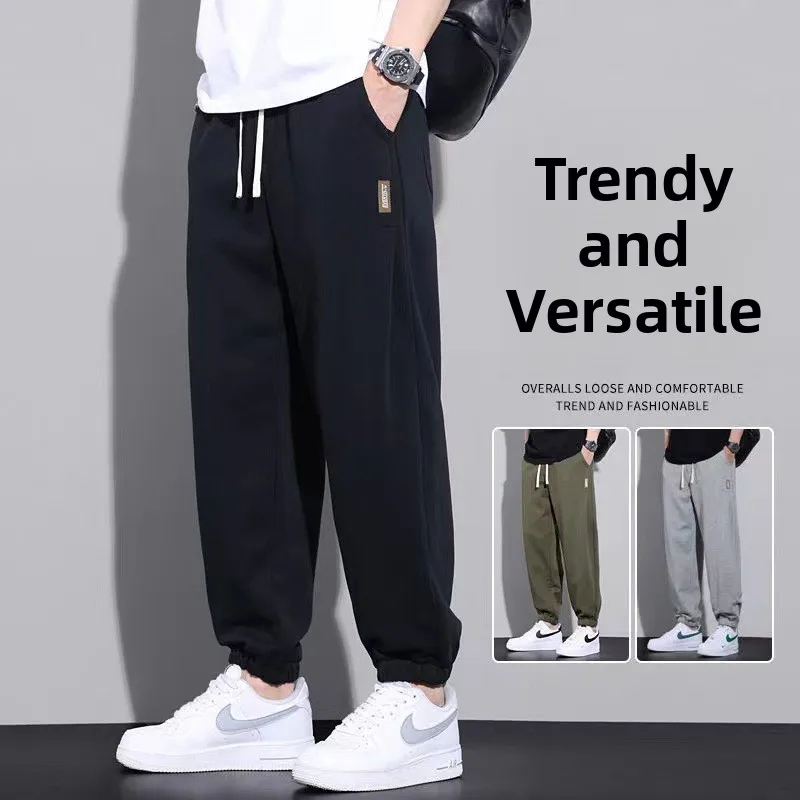 

Мужские брюки свободного кроя с флисовой подкладкой в стиле Харадзюку, прямые спортивные штаны, повседневные зимние брюки, укороченные (8/10 длины)