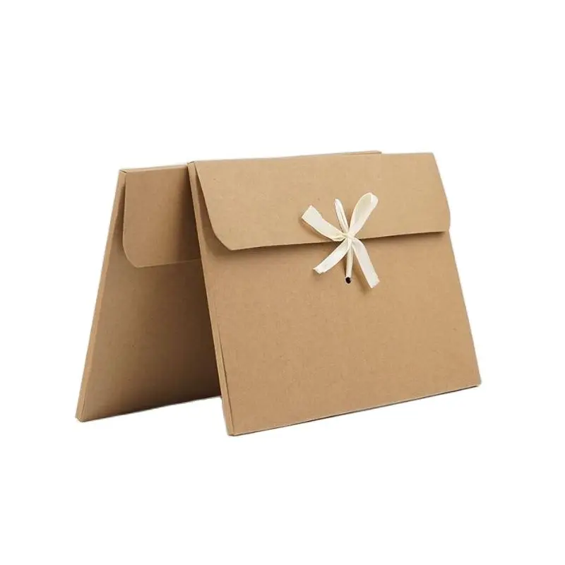 5pcs/lot  24*18*0.7cm Large Gift Scarf Envelope Box Packaging with Ribbon Kraft Gift Box postcard photo Package paper box