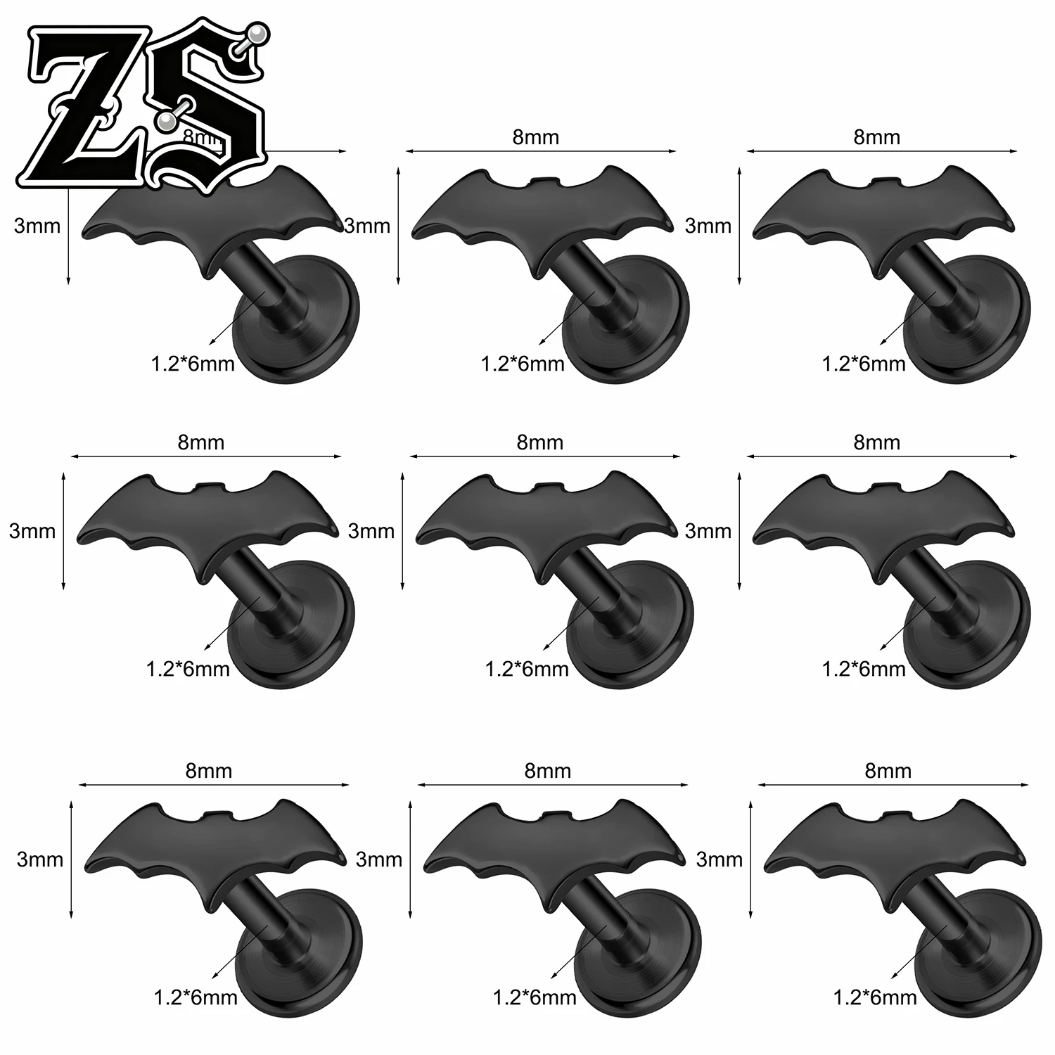 Zs 9 Pieces Punk Pumpkin Ghost Labret Lip Piercing 16G Stainless Steel 3