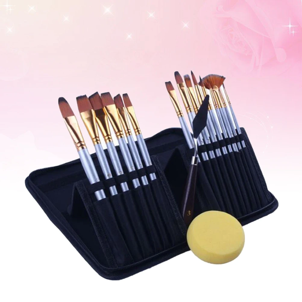 

15pcs Art Supplies Acrylic Oil Paintbrush Painting Paintbrush Set Tools Kit Black Case Synthetic Hair Anti Shedding