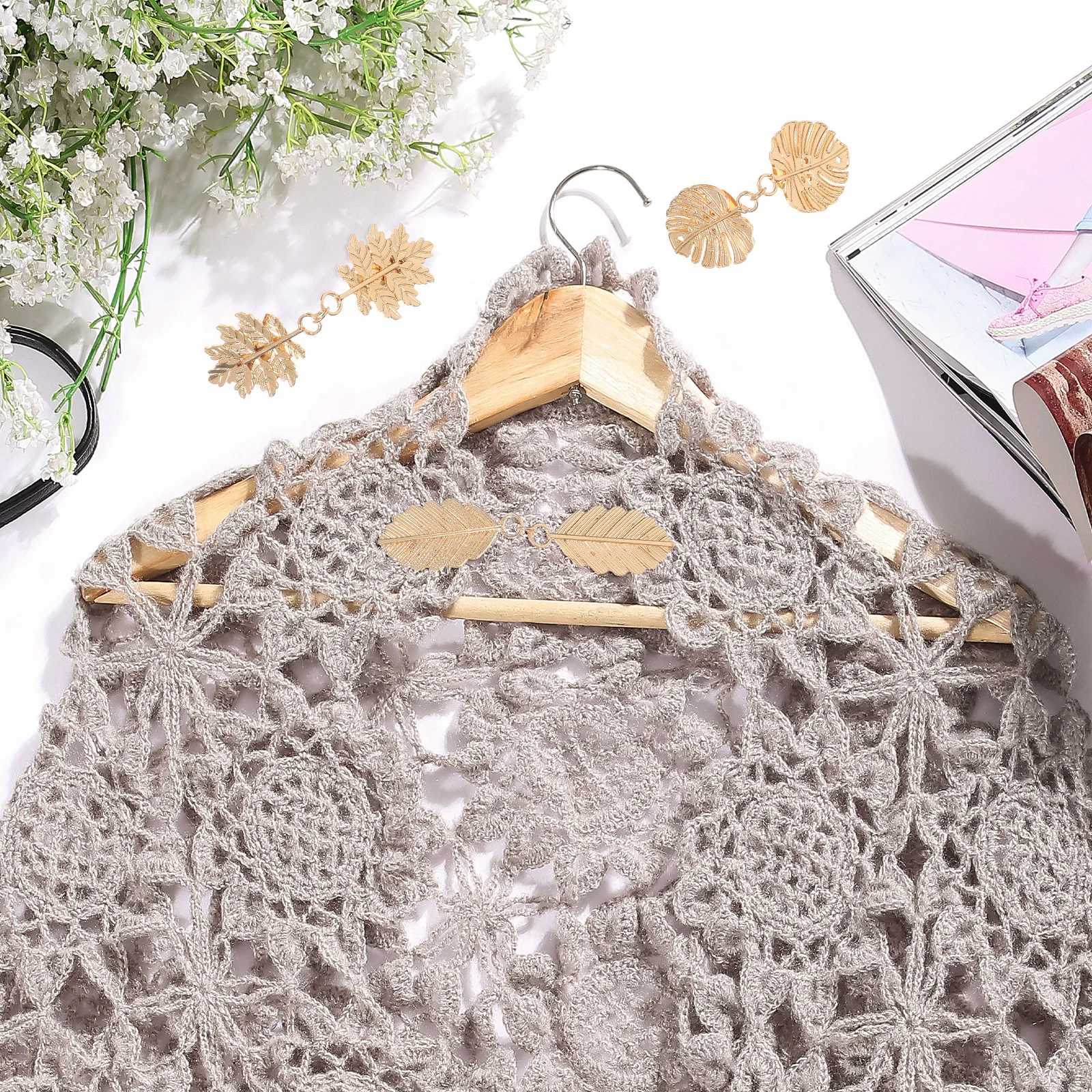 4 pezzi clip per maglione vintage per donna clip per colletto a foglia retrò in lega di zinco cardigan scialle spilla sciarpa elementi di fissaggio per abiti camicie