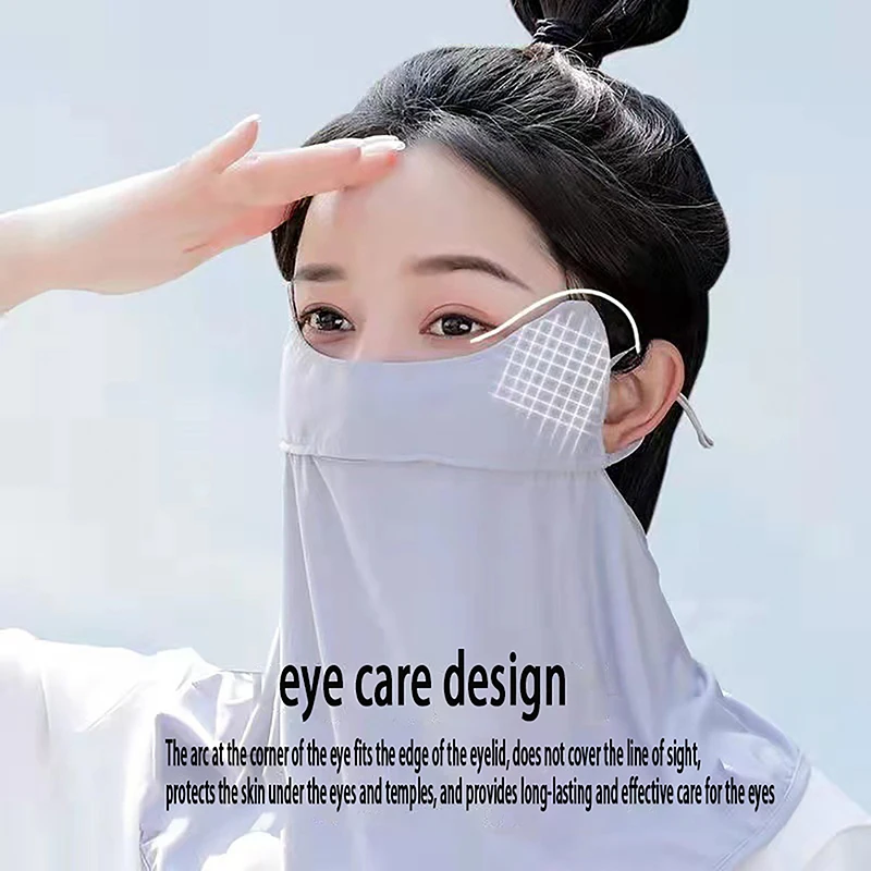 Outdoor Ice Silk Sunscreen Mask Women Summer Anti-UV Quick-drying Face Cover Scarf Breathable Neck Protection Hang Ear Headband