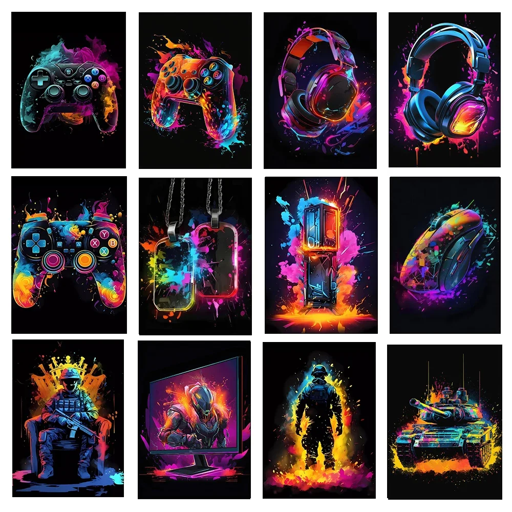 Popular Neon Red Light Video Game Character Art Poster, Printed Canvas Art, Used for Home Room Wall Decoration, Frameless