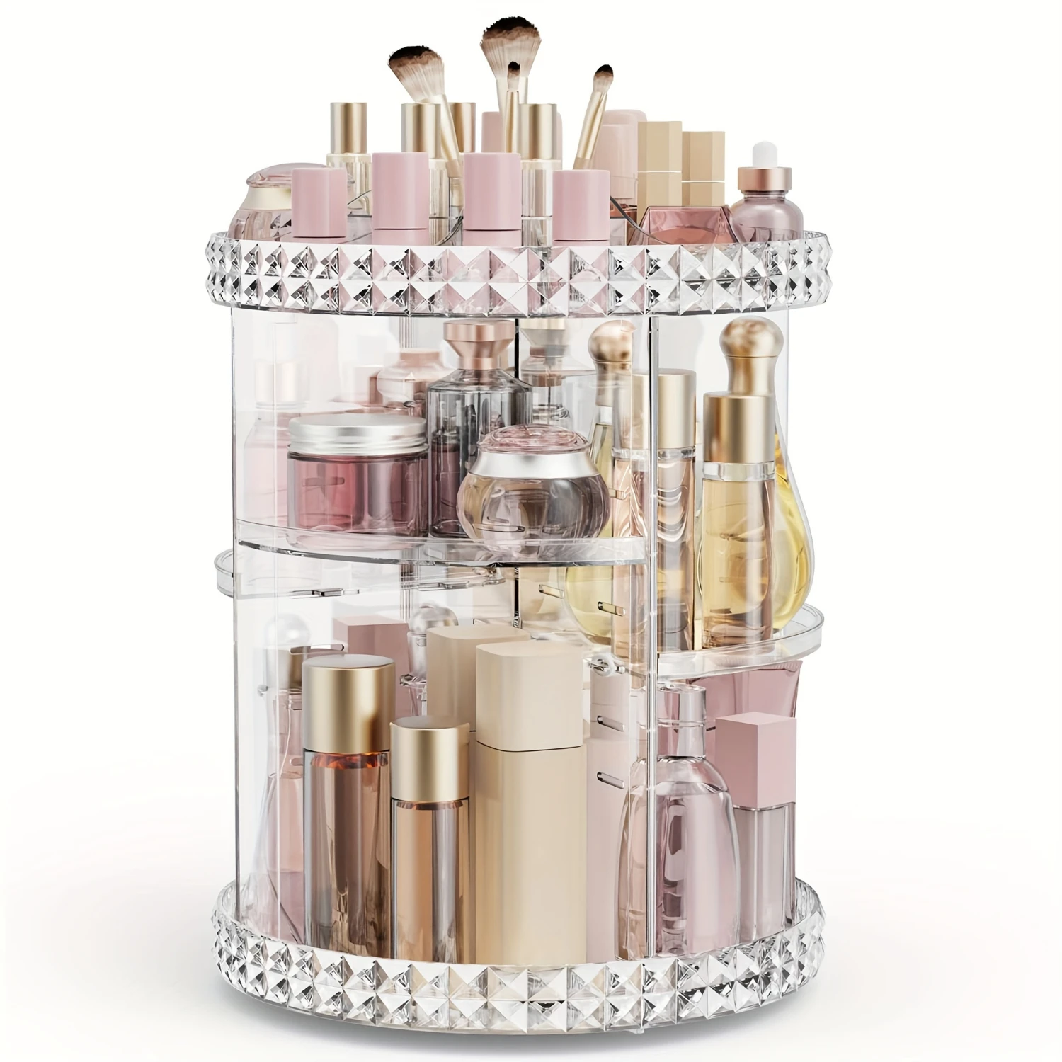 Rotating Makeup Organizer for Vanity, High-Capacity Cosmetic Dresser Organizer for Perfume, Lipstick, Lotion, Brushes