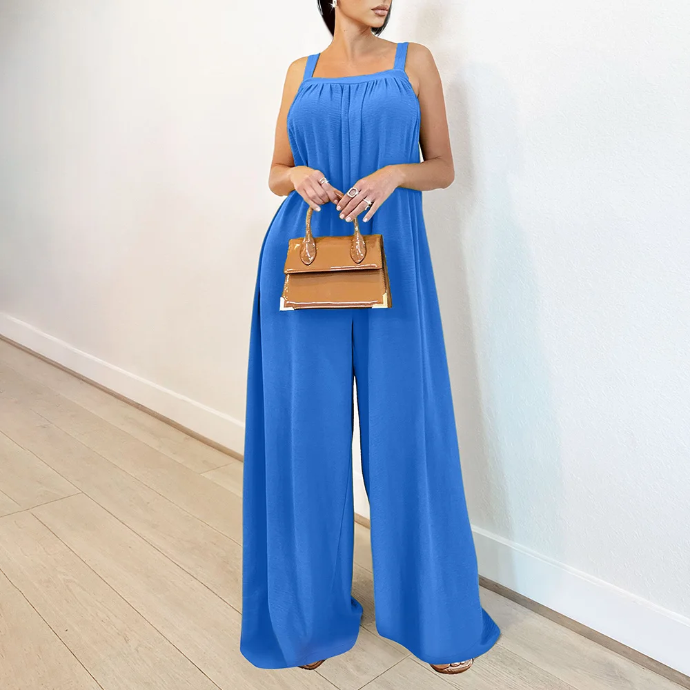 

Женские однотонные повседневные комбинезоны с карманами на бретелях, летние женские комбинезоны без рукавов, прямые длинные комбинезоны, брюки, размер S-2XL