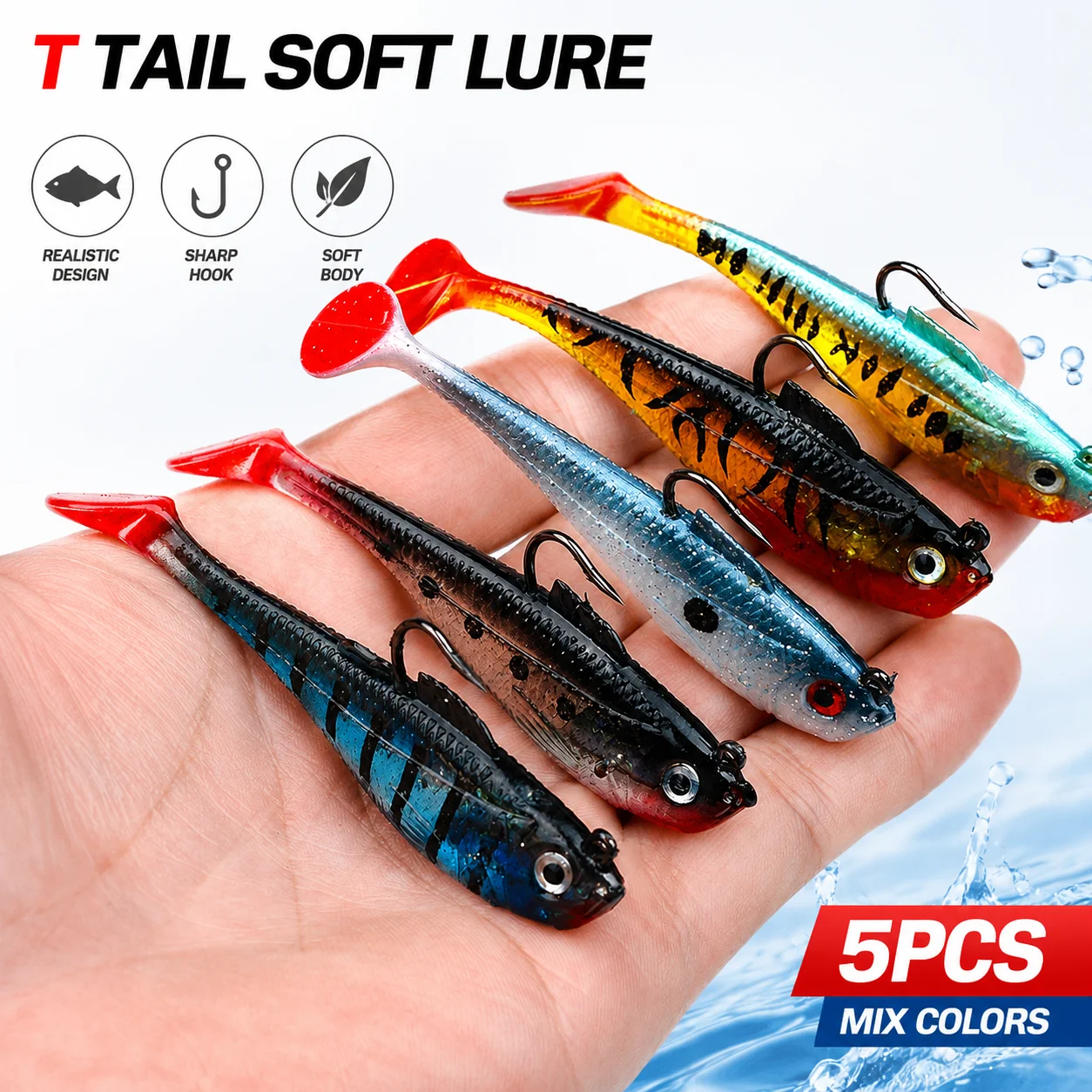 Ensemble de 3 leurres de pêche, jig hook, appâts souples en silicone, swimbait, 3,6 g, 9,5 g, 24,6 g, appâts artificiels en caoutchouc pour brochet, perche