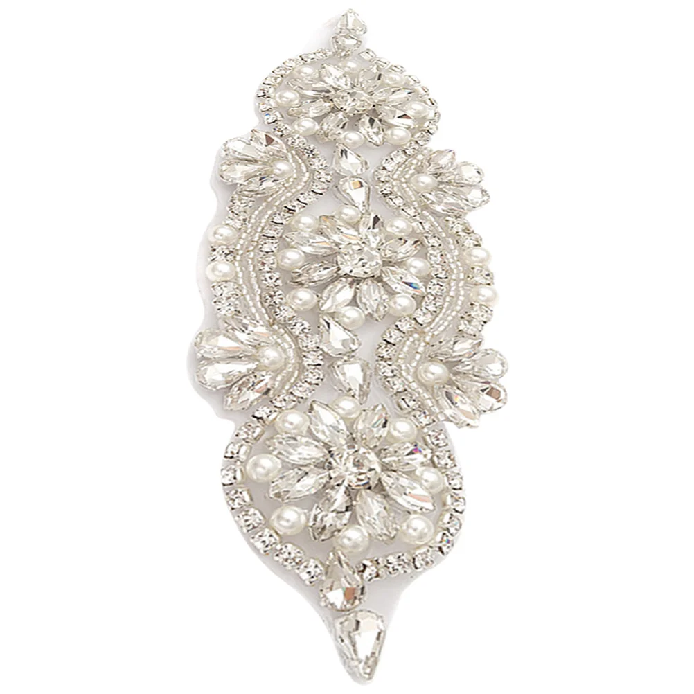 

Pearl Appliqué Rhinestone Patches for Belt Bridal Wedding Dress Accessories Golden Color Decorative Sewing DIY Patch