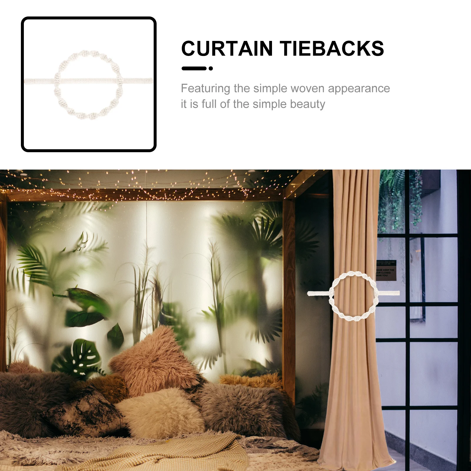 

1 set 1 Set Of Bohemian Cotton Curtain Tieback Hand-Woven Decorative Drape Ties For Home Living Room Kitchen Coffee Shop Drapery