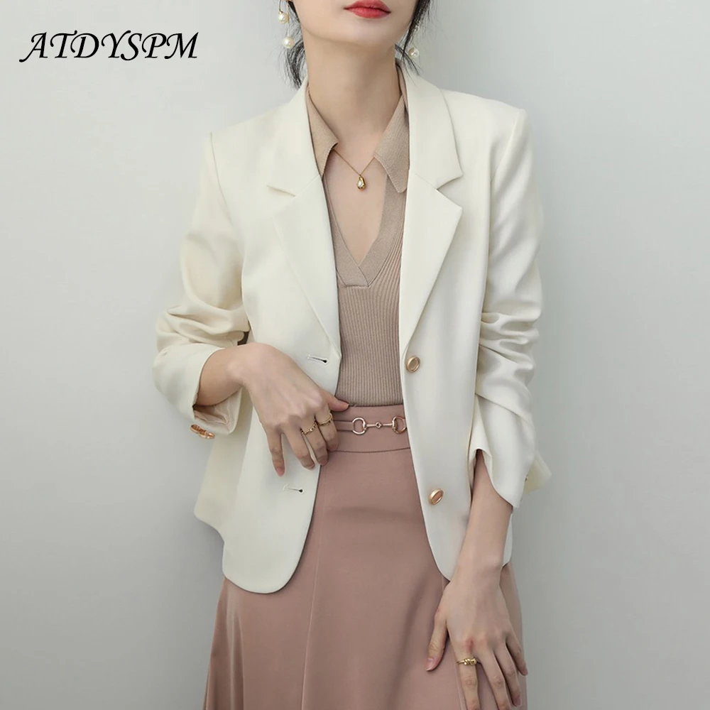 

Women's Single-Breasted Long Sleeve Slim Blazer High Quality Stylish Notched Collar Ladies Casual Coat Female Office Clothing