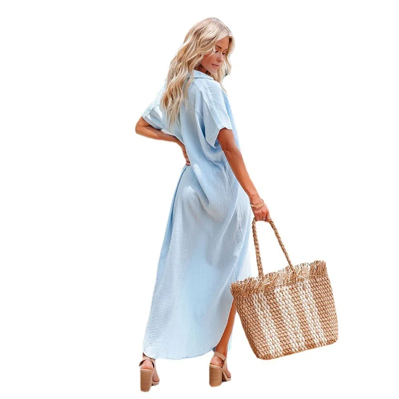 2021 jesienna spódnica z kapturem damska jednokolorowa jednorzędowa długa plaża strój kąpielowy bikini sukienka zewnętrzna