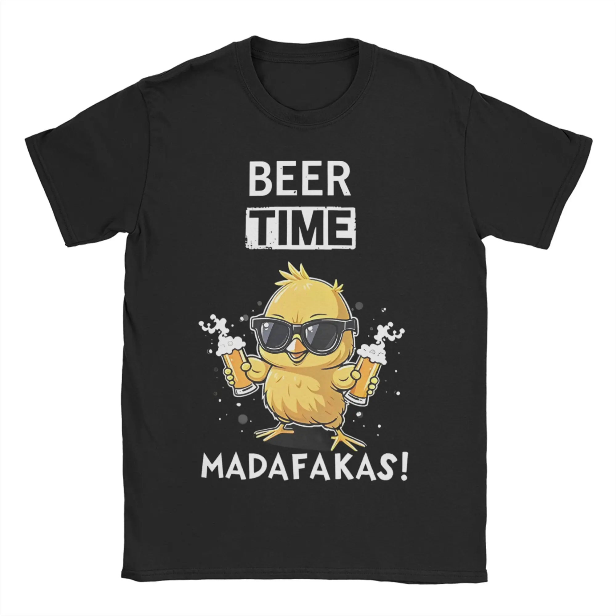 

Beer Time for Men Women T Shirts Cartoon Duck MADAFAKAS Leisure Tees Short Sleeve Round Neck T-Shirt Cotton 6XL Clothing