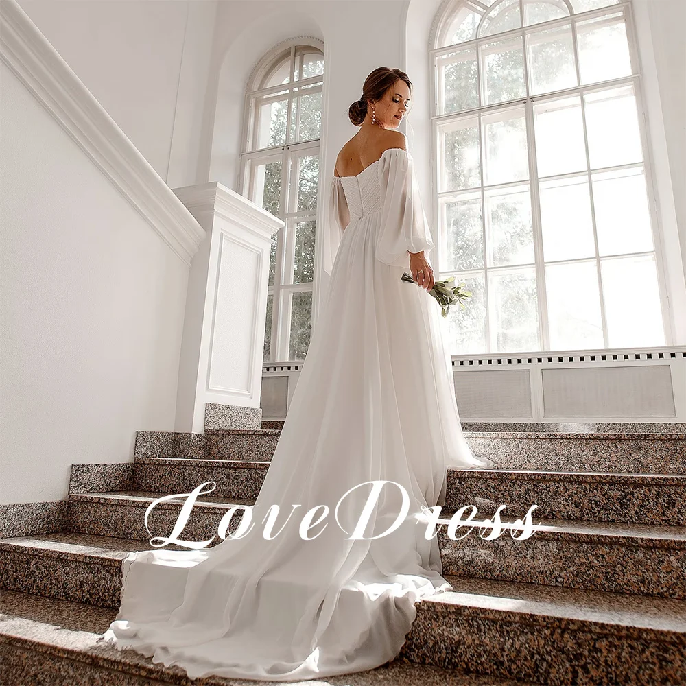 Elegant Sweetheart Wedding Dresses Chiffon A Line Illusion Sleeves Floor Length Simple 2025 Bridal Gowns vestidos Customized