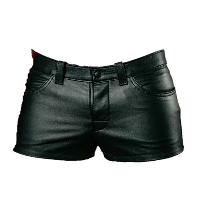 Men Shorts Solid Color Casual Mens Short PU Leather Pants Spring Summer Men Fashion Punk Style Black Shorts for Men