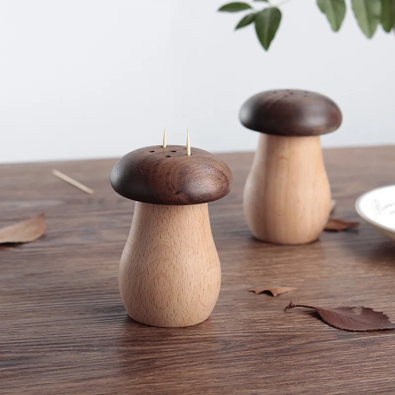 

Creative Cute Mushroom Solid Wood Toothpick Holder Household High-End Toothpick Box Walnut Wooden New Chinese Log Toothpick Tin